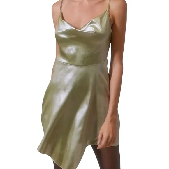 Urban Outfitters "Mallory" Slip Dress - Metallic Lime Size S - Picture 1 of 12